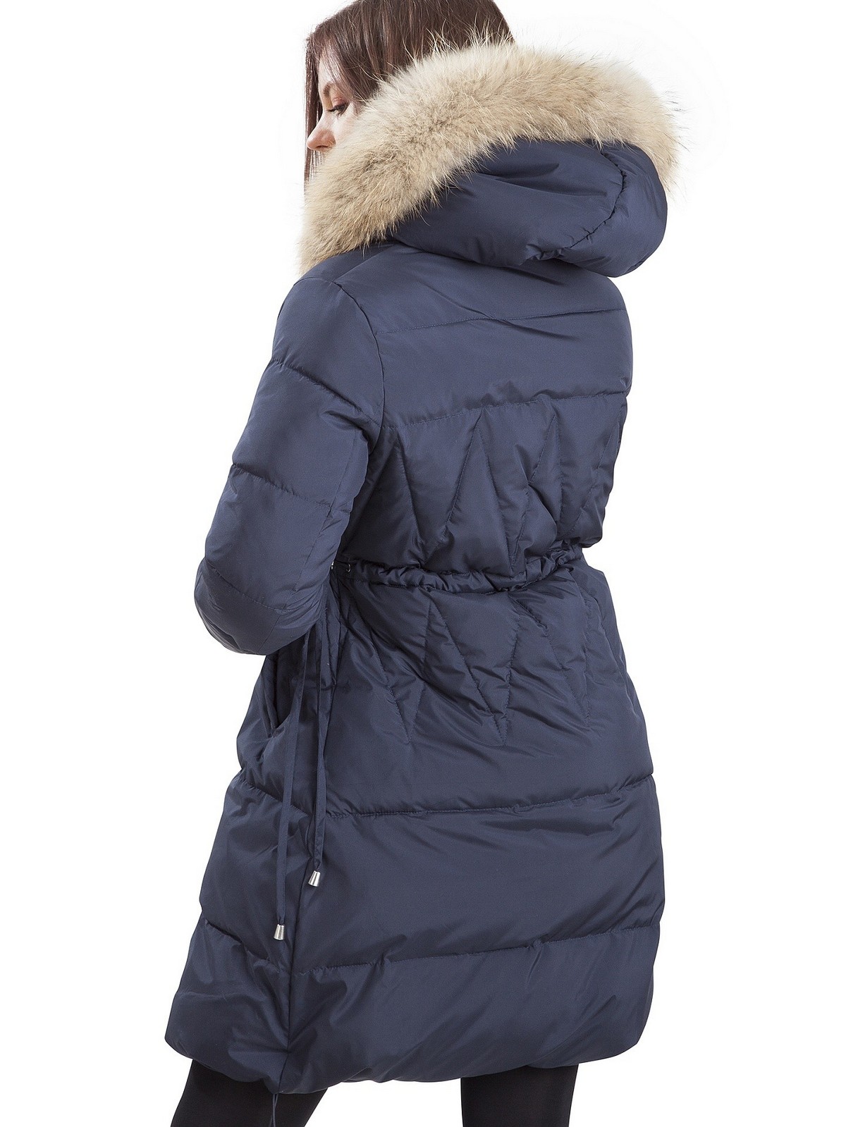 Taliowana pikowana kurtka damska z futrem