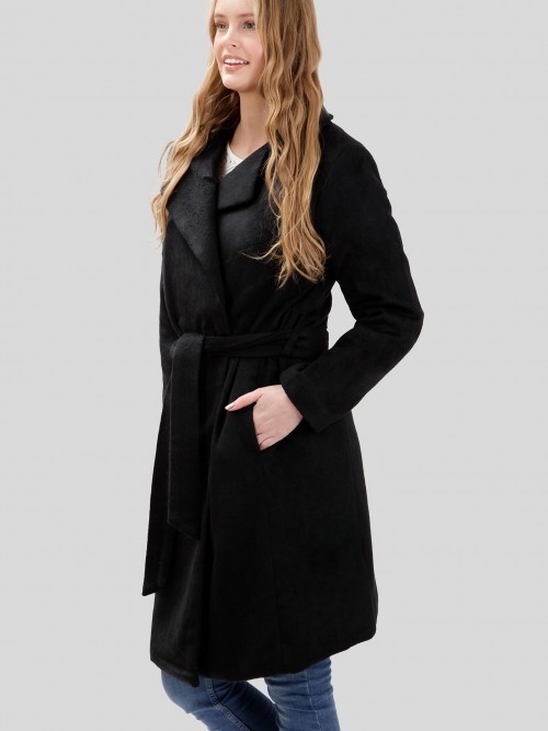 Klasyczny długi płaszcz damski wiązany