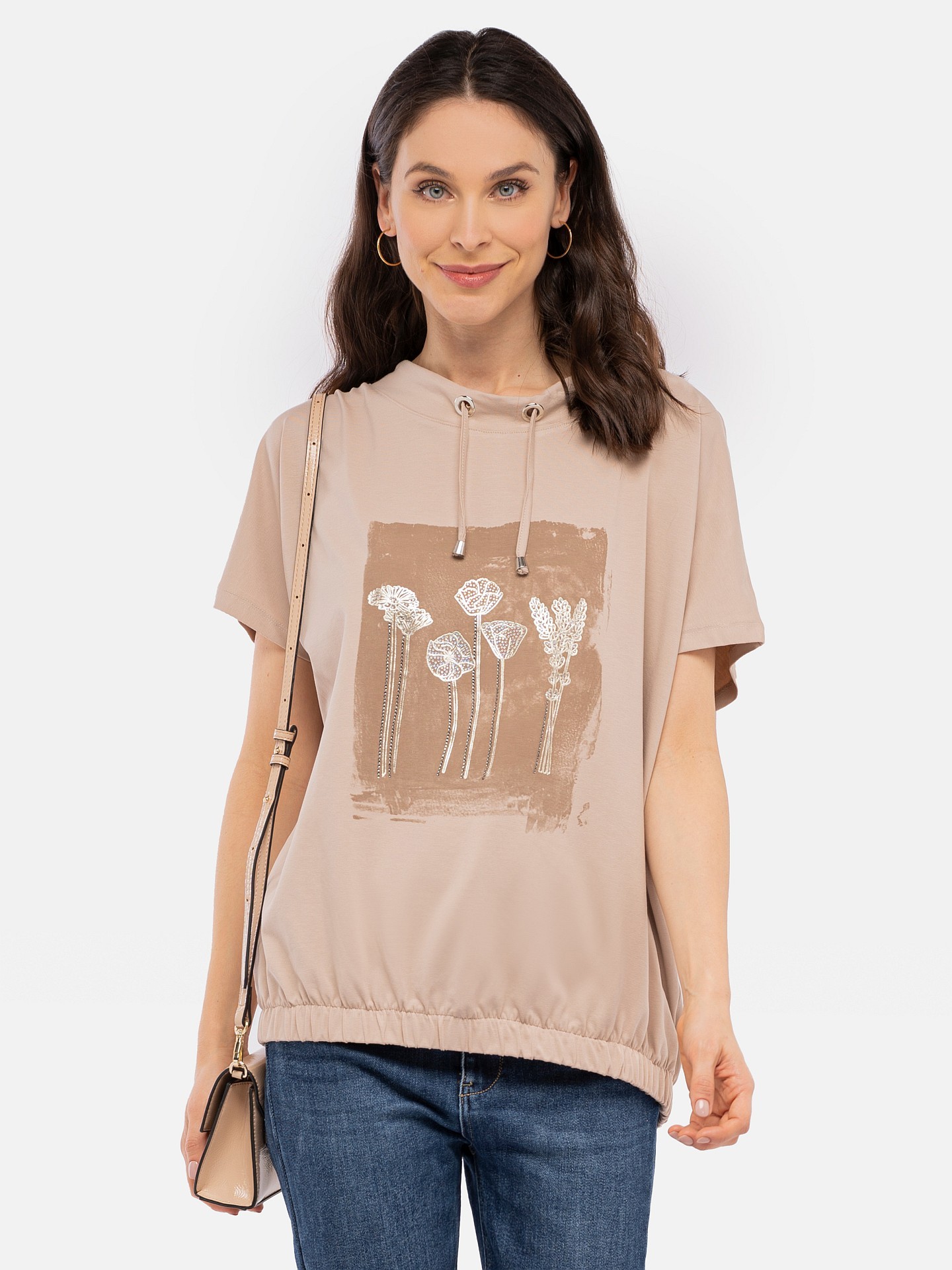 T-shirt damski z nadrukowanym motywem kwiatowym